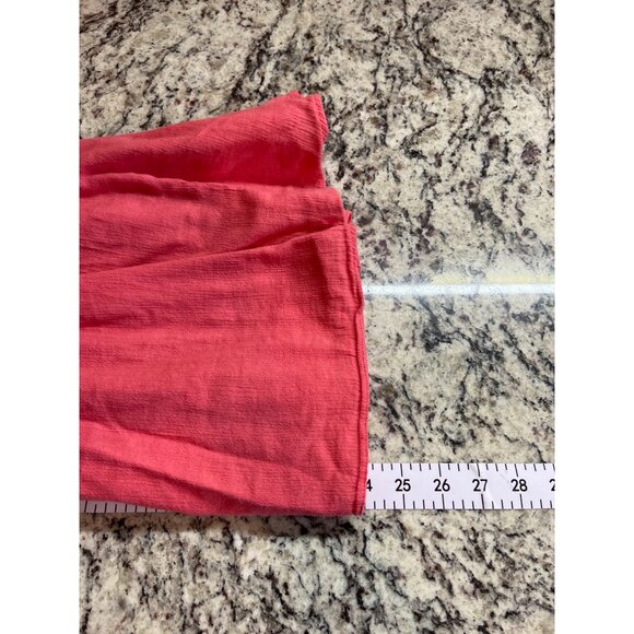 Crown & Ivy Coral Peasant Blouse XL Boho Embroidered Trim V-Neck Long Sleeve - Picture 6 of 7